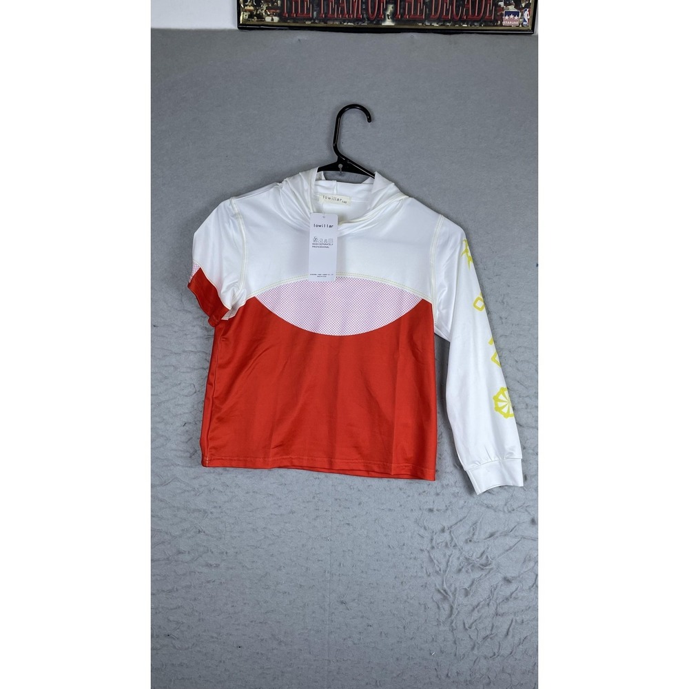 Lowillar Shirt Youth 9-10 Years White Red Hooded Long Sleeve Colorblock Top